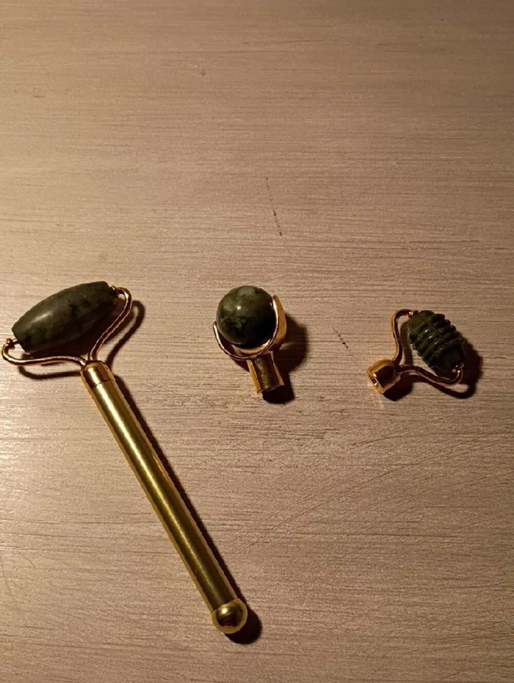 Green Jade Facial Roller Set with Three Interchangeable Heads